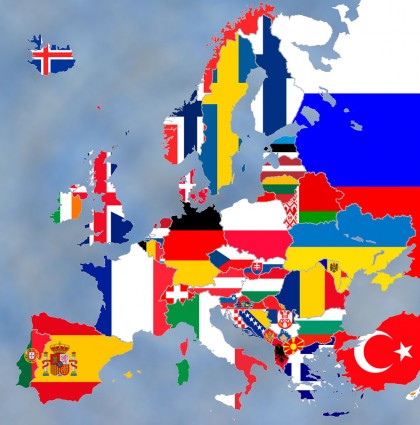 Europe map flags